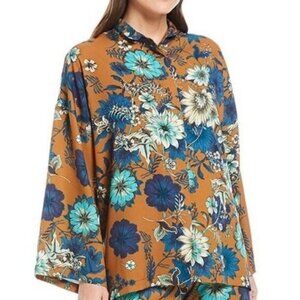 Bryn Walker Alabama Shirt S Bellagio Floral Orange Blue Bohemian Art Langenlook